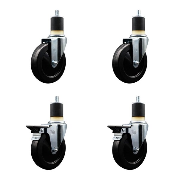 Service Caster 5'' Hard Rubber Wheel Swivel 1-7/8'' Expand Stem Caster Set 2 Brakes, 4PK SCC-EX20S514-HRS-2-PLB-2-178 - main